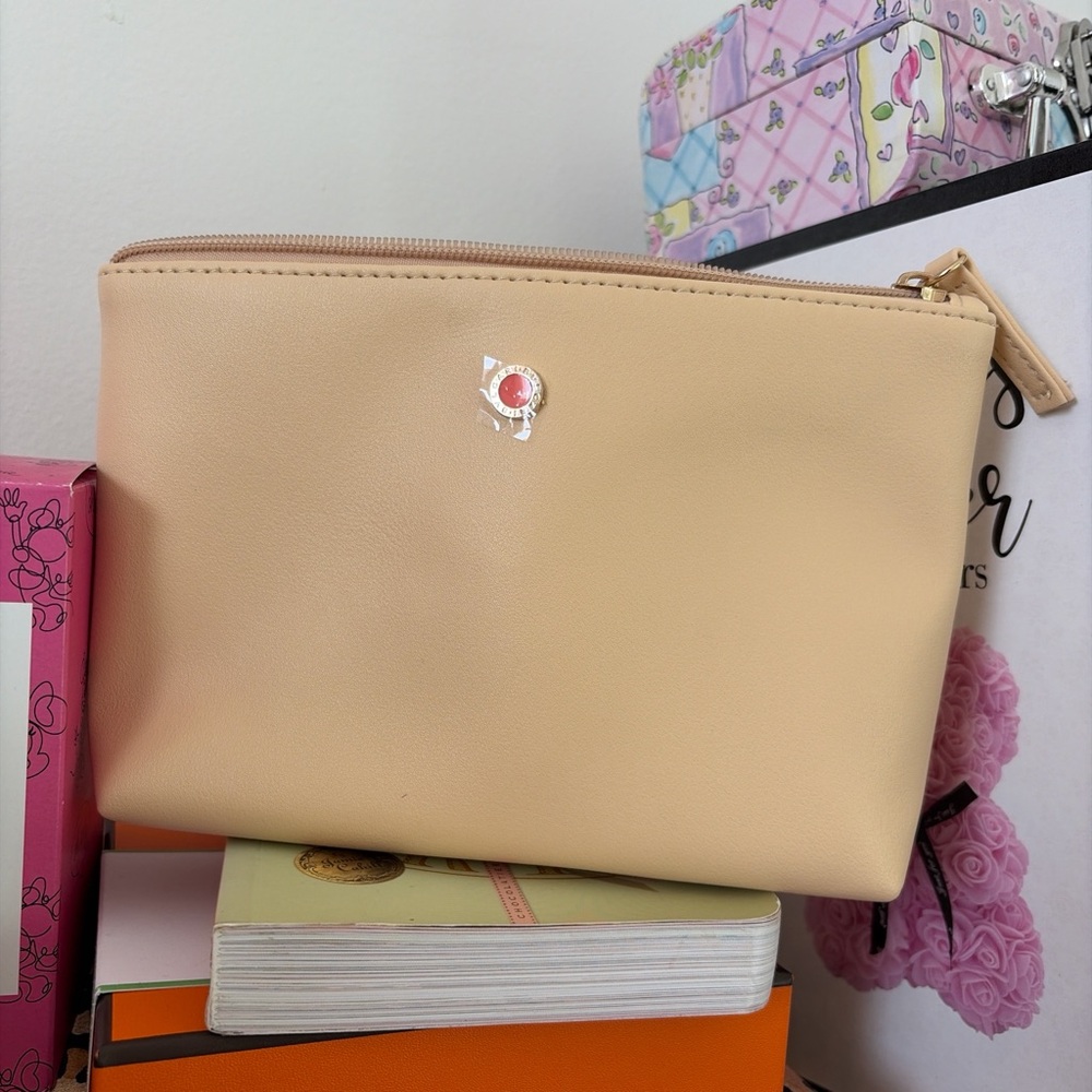 Bulgari Tan Cosmetic Bag with Pink Accent